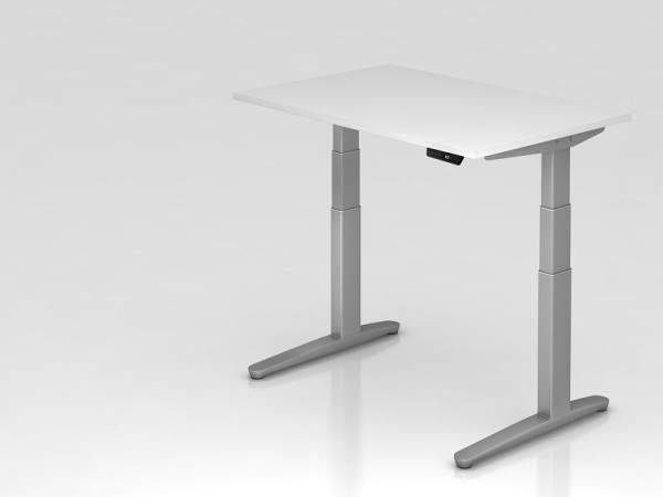 Hammerbacher Sitz-Steh-Schreibtisch elektrisch 120x80cm Weiß/Silber, Rechteckform, VXBHM12/W/SS