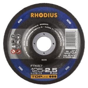 Rhodius TOPline FTK67 Freihandtrennscheibe, Durchmesser [mm]: 125, Stärke [mm]: 2.5, Bohrung [mm]: 22.23, VE: 25 Stück, 202398