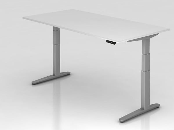 Hammerbacher Sitz-Steh-Schreibtisch elektrisch 200x100cm Weiß/silber, Rechteckform, VXBHM2E/W/SS