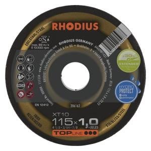 Rhodius TOPline XT10 Extradünne Trennscheibe, Durchmesser [mm]: 115, Stärke [mm]: 1, Bohrung [mm]: 22.23, VE: 50 Stück, 206162