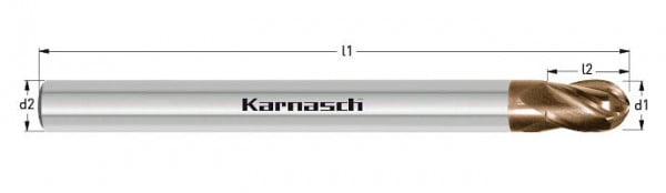 Karnasch VHM 3D-Radiusfräser 'FOURWIN' für INOX d= 12,0 / r= 6,0 / L1= 75 INOX-HP, 3074871200075