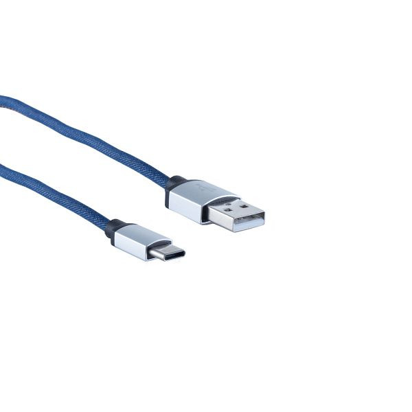 S-Conn USB Ladekabel, USB-A-Stecker auf USB Typ C Stecker, Jeans, blau, 1m, 14-50027