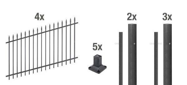 Alberts Zaun-Set Chaussee verstellbar, Aluminium, matt schwarz kunststoffbeschichtet, zum Aufschrauben, 8 m x 1000 mm, 511630