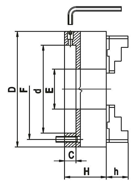 MACK 3-Backen-Drehfutter mit radialer Feineinstellung, Stahl, zylindrisch Ø 125, einteilige Backen, ZE-8353-125FE