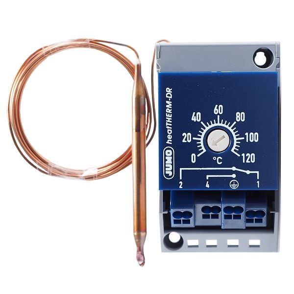 JUMO Temperaturwächter, 0 bis 120 °C, Fernleitung 2000 mm, Hutschiene, 60003283