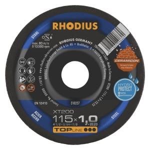 Rhodius TOPline XT200 Extradünne Trennscheibe, Durchmesser [mm]: 115, Stärke [mm]: 1, Bohrung [mm]: 22.23, VE: 25 Stück, 210227