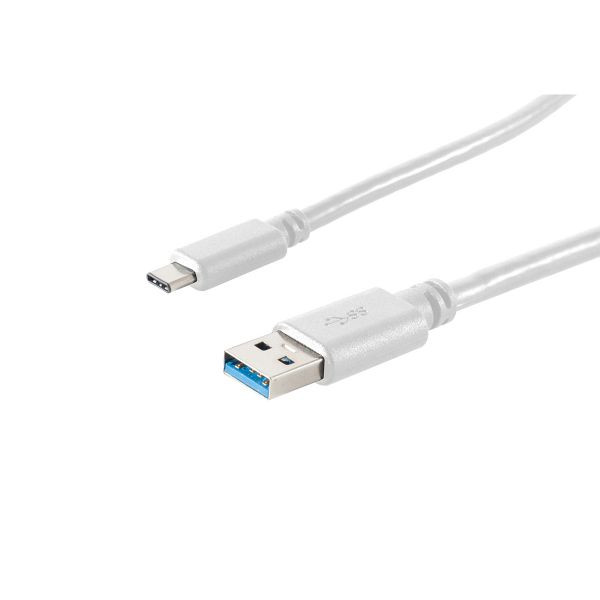 S-Conn USB Kabel 3.0, USB A Stecker auf USB 3.1 C Stecker weiß 1m, 13-31026