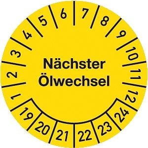 Moedel Prüfplakette Nächster Ölwechsel 2019-2024, Dokumentenfolie, Ø 25 mm, VE: 10 Stück/Bogen, 55441