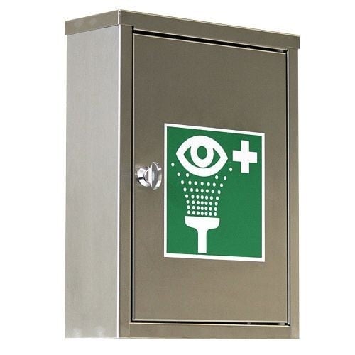 B-SAFETY Augen-Notfallstation BR324495 mit je 1 Flasche, Edelstahlschrank, BR324495