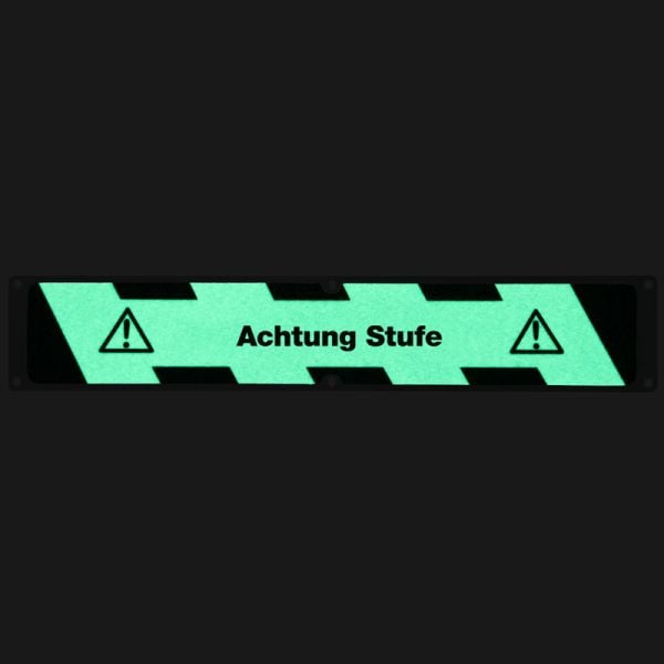 Mehlhose Antirutschplatte Aluminium mit m2 Antirutschbelag, nachleuchtend schwarz/grün "Achtung Stufe" 114x635mm, APM1X3F1