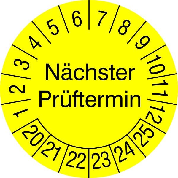 SafetyMarking Prüfplakette, Nächster Prüftermin, Prüfzeitraum: 20-25, Ø 10 cm, Folie, selbstklebend, 21.3733-20-25