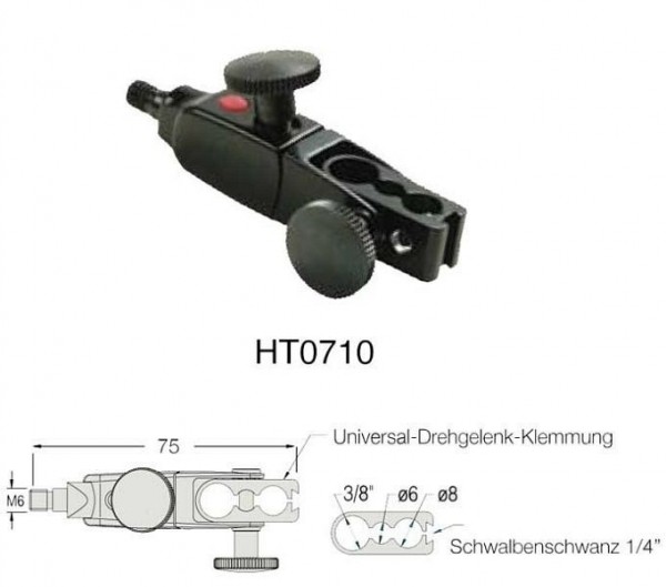 HoldTec Universal-Messuhrenaufnahme mit Feineinstellung für Ø8mm, Ø6mm, Ø3/8" und Schwalbenschwanz, HT0710