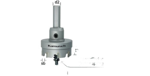 Karnasch Hartmetall-bestückte Lochsäge Easy-Cut 5 komplett mit Schaft, Zentrierbohrer, Auswurffeder, Schnitttiefe 12mm, d=60mm, VE: 2 Stück, 201020060