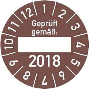 Moedel Prüfplakette Geprüft gemäß: 2018, Folie, Ø 30 mm, VE: 10 Stück/Bogen, 55894