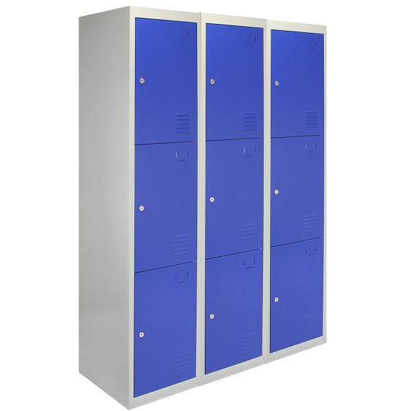 Monster 3x 3-türiger Schließfachschrank Spind, Blau, 23651