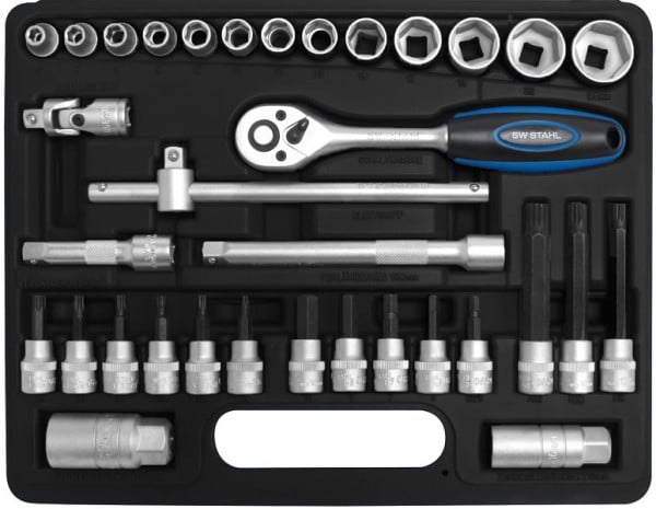 SW-Stahl Steckschlüsselsatz, 3/8", 34-teilig, Sechskant Einsätze für maximales Drehmoment, 06520L