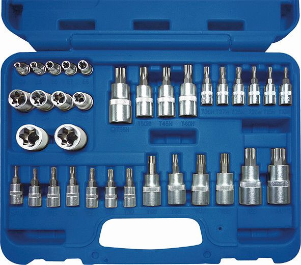 Kunzer TX-Schraubendrehereinsätze und E-Profil-Steckschlüsseleinsätze 1/4"-3/8"-1/2" 34-teilig, 7TS34.1