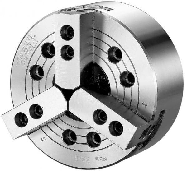 MACK 3-Backen-Kraftspannfutter Ø 210, A5, mit Bohrung, Backen 1,5 x 60°, 29-N-208A5