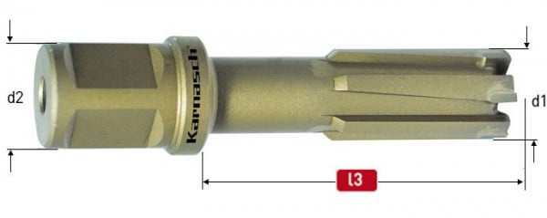 Karnasch Hartmetall-bestückter Kernbohrer, Weldonschaft 19 mm, Nutzlänge 50 mm, Hardox-Line50 / Rail-Line50 Pro d=40mm, 201690040