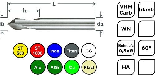SPPW NC-Anbohrer VHM 60° WN L: 45x10 - Ø3,0, 6234800300