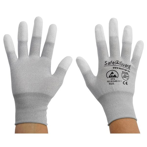 SafeGuard ESD-Handschuh weiß/grau, Nylon/Carbon beschichtete Fingerkuppen, Größe L, VE: 12 Paar, DSWL36564