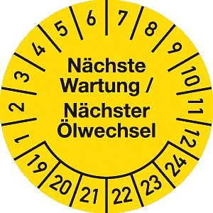 Moedel Prüfplakette Nächste Wartung/Nächster Ölwechsel 2019-2024, Dokumentenfolie, Ø 30mm, 54742