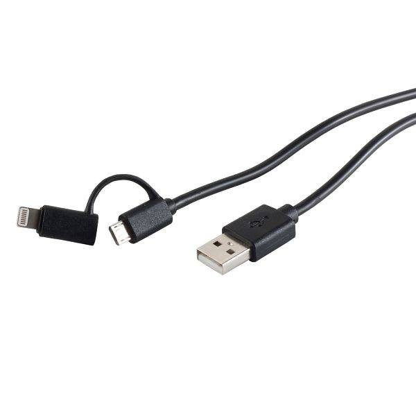 S-Conn USB Lade-Sync Kabel 2in1, USB A Stecker auf USB Micro B + Lightning Stecker 1m, 14-14025