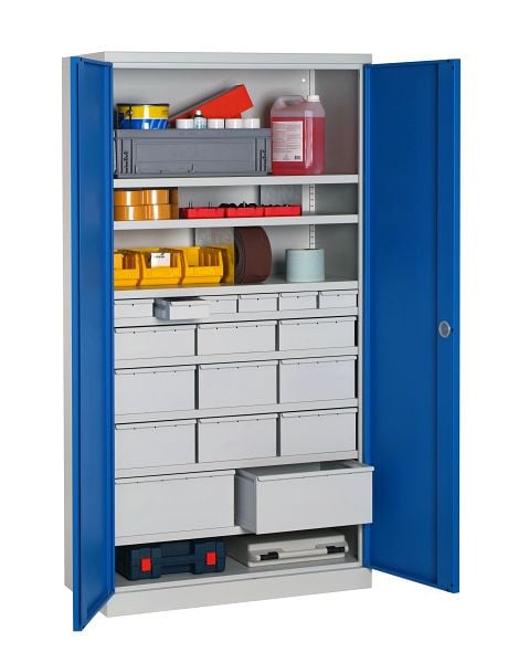 SOFAME ausgestatteter Werkstattschrank 1000x500x1950mm, 6 Schubladen + 3 Schubladen + 6 Schubladen + 2 Schubladen + 8 Fachböden, Himmelblau, W030090033GCBI