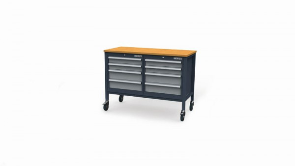 Simplaflex Mobile Kastenwerkbank, mit 2 Gehäuse, insgesamt 8 Schubladen rechts und links, B x T x H 1300 x 600 x 960 mm, CL6644MKW13