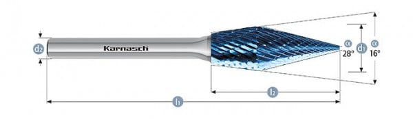 Karnasch Hartmetall-Frässtift Blue-Tec beschichtet SKM/WKN d1= 12,0 / l2= 35 / d2= 6 / l1= 80mm Combi+Form, 116057100