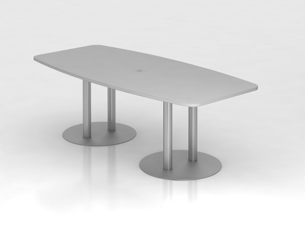 Hammerbacher Konferenztisch 220cm Säulenfuß, Grau/Silber, tonnenförmig, VKT22S/5/S