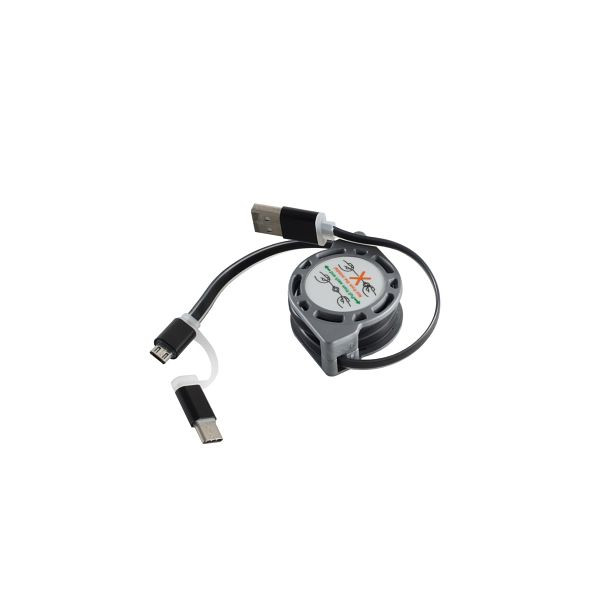 S-Conn USB Lade-Sycn Kabel 2in1, USB-A-Stecker auf USB-Micro B + Typ C Stecker, ausziehbar, 1m, 14-18004