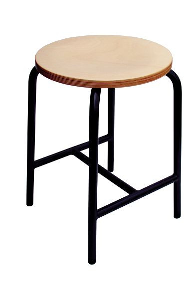 Lotz H-Strebe-Hocker, Sitz Buche ø 350 mm, Sitzhöhe 550 mm, Stahlrohrgestell mit zusätzlicher Fußverstrebung, Gestellfarbe schwarz, 3155.02