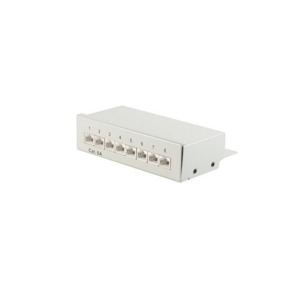 S-Conn Mini Patchpanel/ Patchfeld cat6A, geschirmt 500 MHz, Desktop Gehäuse 8-Port lichtgrau, 75075